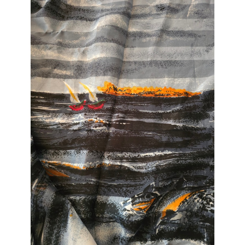 Vintage Style Tropical Sea Turtle Dolphin Nautical Print Scarf Wrap Sarong Black - Picture 3 of 4